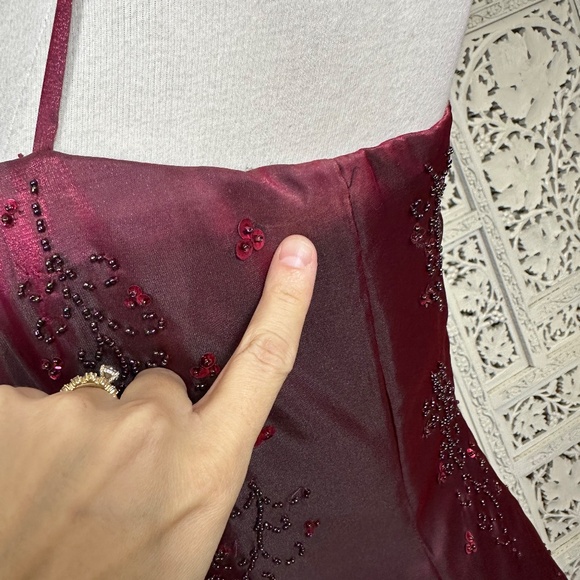 Vtg Red Burgundy Sequin Beaded Whimsygoth Fairy Grunge Long Formal Prom Gown - Picture 5 of 11